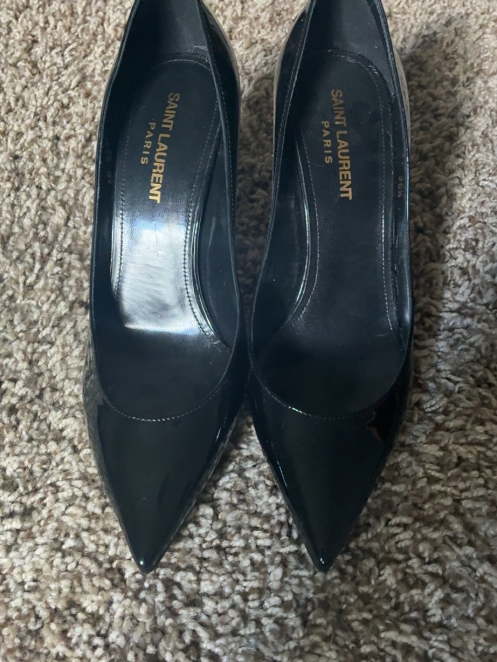 Saint Laurent Black Patent Pointed-Toe Pumps